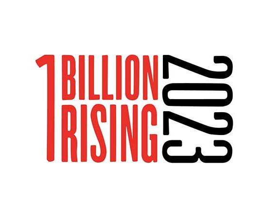 Roter Schriftzug "1 Billion Rising" und "2023" in schwarz