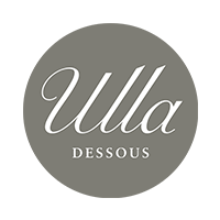 Graues rundes Logo mit weißer Schrift Ulla Dessous.